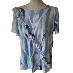 Avenue boho short sleeve  abstract watercolor printed ruffled top 14/16 NWT